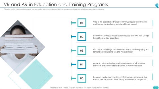 Augmented And Virtual Reality Technologies VR And AR In Education And Training Programs Template PDF