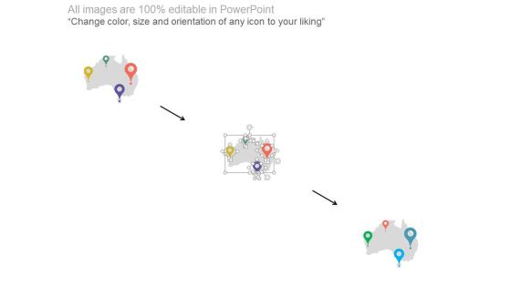 Australia Map With Four Location Pointers Powerpoint Slides