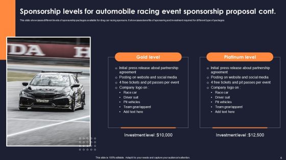 Automobile Racing Event Sponsorship Proposal Ppt PowerPoint Presentation Complete Deck With Slides