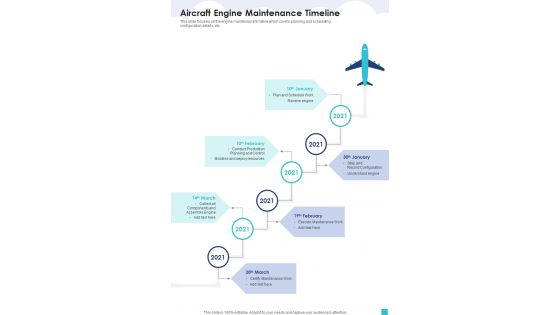 Aviation Services Management Proposal Aircraft Engine Maintenance Timeline One Pager Sample Example Document