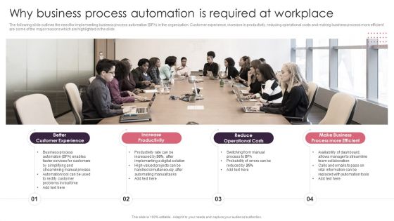 BPA Tools For Process Enhancement And Cost Minimization Why Business Process Automation Is Required At Workplace Designs PDF