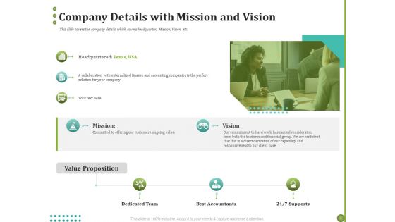 BPO Managing Enterprise Financial Transactions Company Details With Mission And Vision Designs PDF