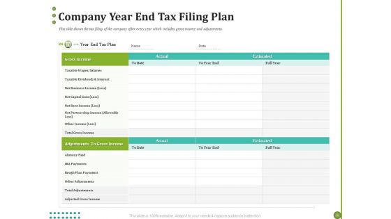 BPO Managing Enterprise Financial Transactions Company Year End Tax Filing Plan Template PDF