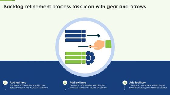 Backlog Refinement Process Task Icon With Gear And Arrows Ppt Infographic Template Structure PDF