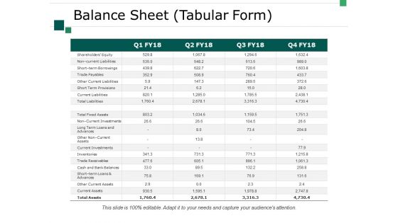 Balance Sheet Tabular Form Ppt PowerPoint Presentation Infographics Shapes