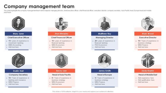 Banking Institution Company Profile Company Management Team Mockup PDF