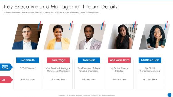 Beauty Care Firm Key Executive And Management Team Details Ppt Layouts Picture PDF