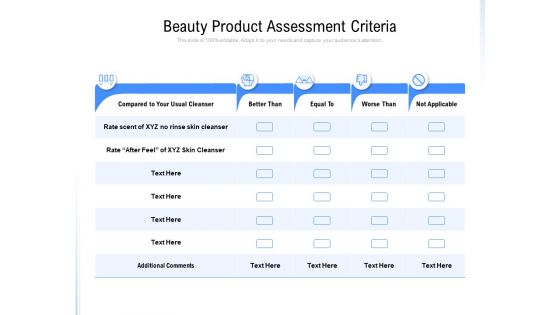 Beauty Product Assessment Criteria Ppt PowerPoint Presentation Layouts Design Ideas