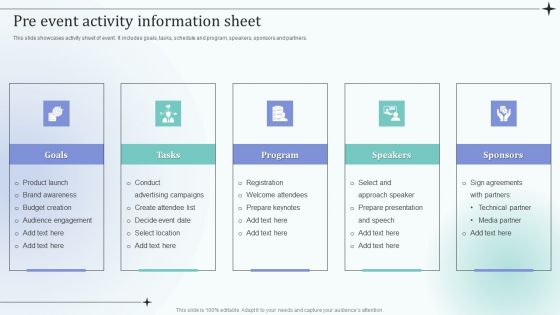 Before Event Tasks Pre Event Activity Information Sheet Sample PDF