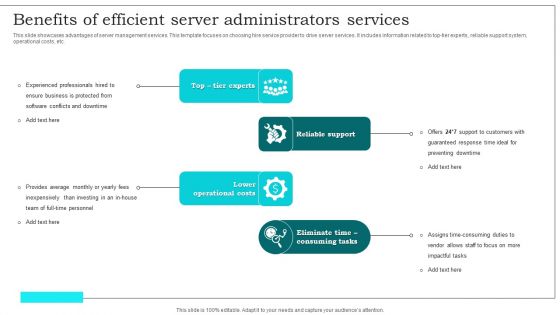 Benefits Of Efficient Server Administrators Services Icons PDF