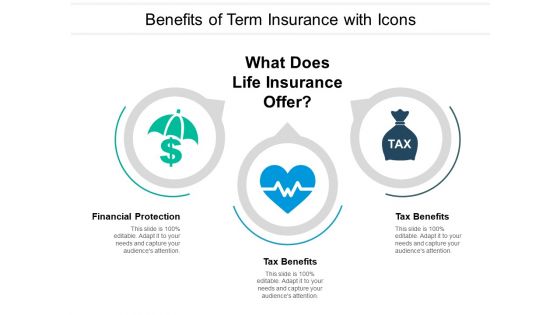 Benefits Of Term Insurance With Icons Ppt PowerPoint Presentation Show Outline PDF