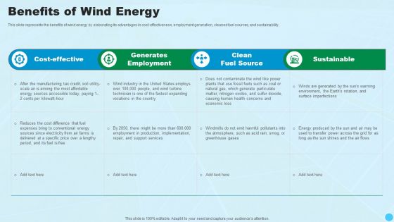 Benefits Of Wind Energy Clean And Renewable Energy Ppt PowerPoint Presentation Layouts Master Slide PDF