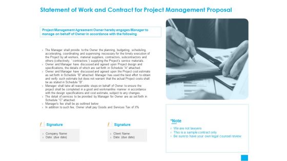 Benefits Realization Management Statement Of Work And Contract For Project Management Proposal Elements PDF