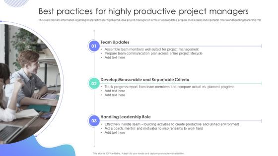 Best Practices For Highly Productive Project Managers Project Administration Plan Playbook Demonstration PDF