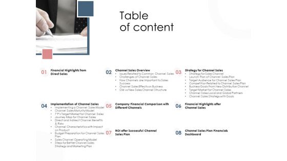 Best Practices That Increase Revenue Out Of Indirect Sales Table Of Content Pictures PDF