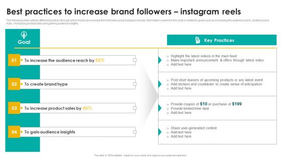 Best Practices To Increase Brand Followers Instagram Reels Pictures PDF