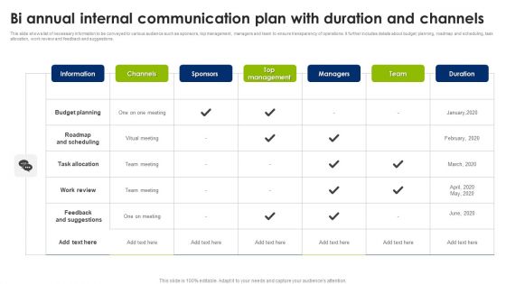 Bi Annual Internal Communication Plan With Duration And Channels Pictures PDF