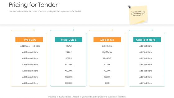 Bid Control Pricing For Tender Ppt File Elements PDF