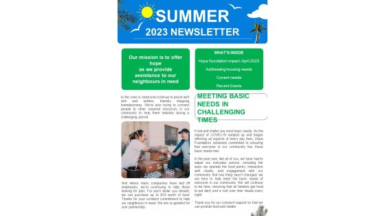 Bifold One Page Summer Social Aid Program Newsletter Template