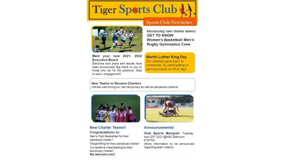 Bifold One Pager Athletic Club Newsletter Template