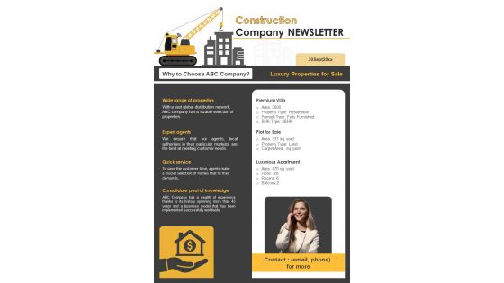 Bifold One Pager Construction Company Newsletter Template Bifold One Pager Construction Company Newsletter Template