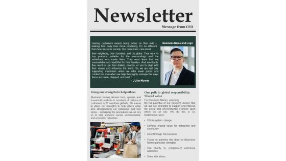 Bifold One Pager Corporate Sustainability Newsletter Template