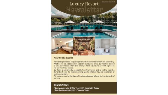 Bifold One Pager Deluxe Hotel Newsletter Template