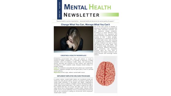 Bifold One Pager Psychological Health Newsletter Template Bifold One Pager Psychological Health Newsletter Template