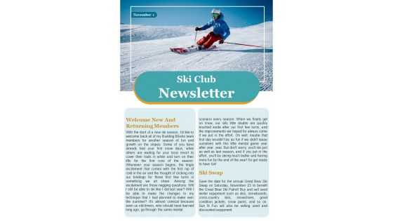 Bifold One Pager Sports Club Newsletter Template