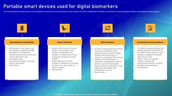 Biomarker Categorization Portable Smart Devices Used For Digital Biomarkers Template PDF