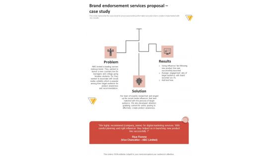 Brand Endorsement Services Proposal Case Study One Pager Sample Example Document