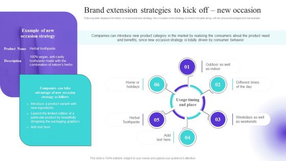 Brand Extension Strategies To Kick Off New Occasion Ppt Model Guide PDF
