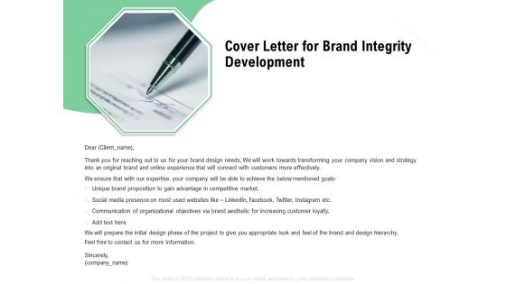 Brand Identification Designing Proposal Cover Letter For Brand Integrity Development Template PDF