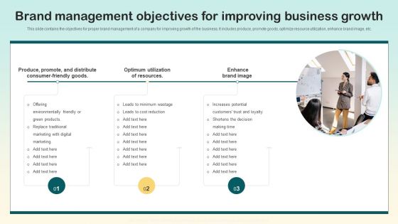 Brand Management Objectives For Improving Business Growth Ppt Ideas Show PDF