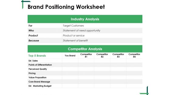 Brand Positioning Worksheet Ppt PowerPoint Presentation Summary Example Introduction