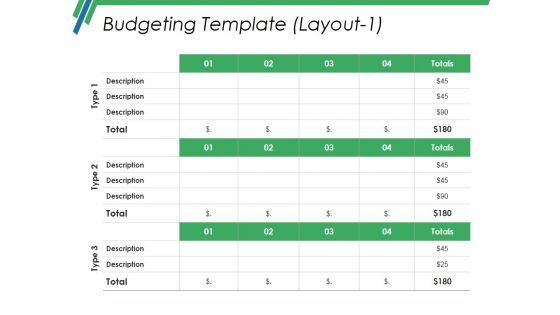 Budgeting Template 1 Ppt PowerPoint Presentation Infographic Template Layouts Budgeting Template 1 Ppt PowerPoint Presentation Infographic Template Layouts
