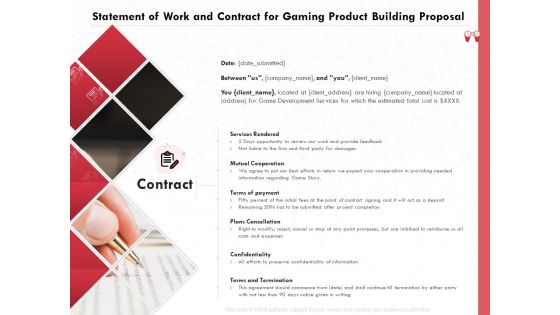 Build A Gaming Computer Statement Of Work And Contract For Gaming Product Building Proposal Infographics PDF