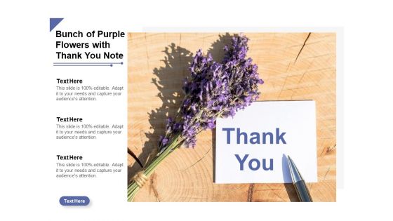 Bunch Of Purple Flowers With Thank You Note Ppt Powerpoint Presentation Gallery Design Ideas