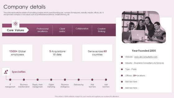 Business Advisory Solutions Company Profile Company Details Ppt Portfolio Backgrounds PDF
