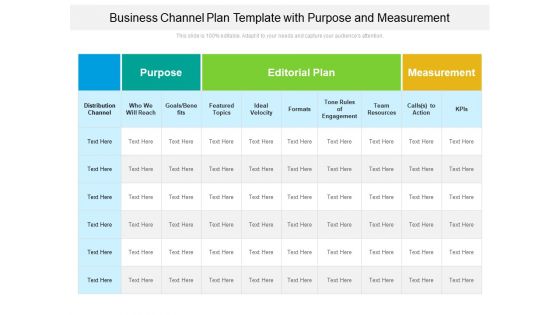 Business Channel Plan Template With Purpose And Measurement Ppt PowerPoint Presentation Gallery Backgrounds PDF Business Channel Plan Template With Purpose And Measurement Ppt PowerPoint Presentation Gallery Backgrounds PDF