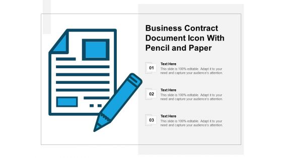 Business Contract Document Icon With Pencil And Paper Ppt PowerPoint Presentation Gallery Skills PDF