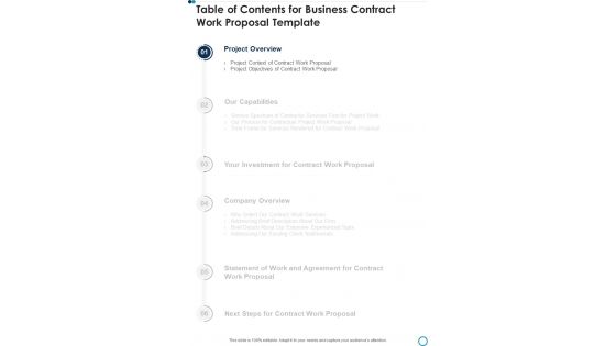 Business Contract Work Proposal Template For Table Of Contents One Pager Sample Example Document