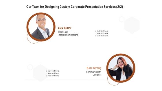 Business Customizable Our Team For Designing Custom Corporate Presentation Services Designs Formats PDF