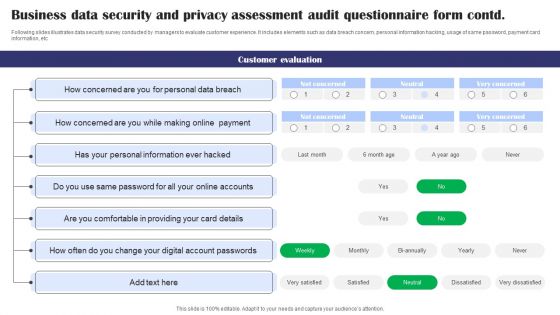 Business Data Security And Privacy Assessment Audit Questionnaire Form Survey SS