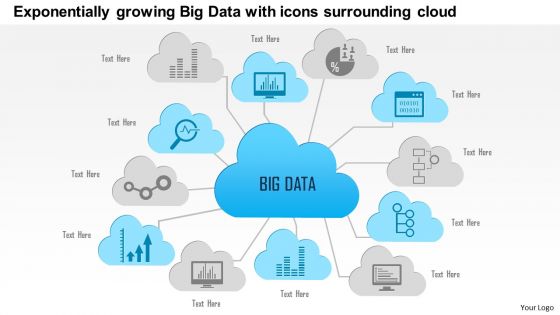 Business Diagram Exponentially Growing Big Data With Icons Surrounding Cloud Ppt Slide