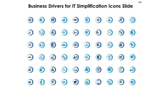 Business Drivers For IT Simplification Icons Slide Ppt PowerPoint Presentation Layouts Show