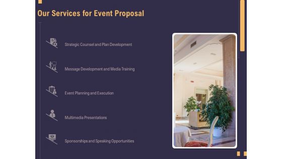 Business Event Planning Our Services For Event Proposal Ppt Gallery Styles PDF