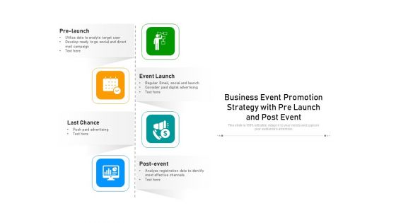 Business Event Promotion Strategy With Pre Launch And Post Event Ppt PowerPoint Presentation Gallery Tips PDF