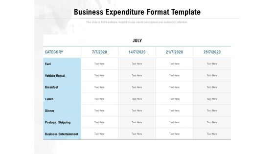 Business Expenditure Format Template Ppt PowerPoint Presentation Model Visuals