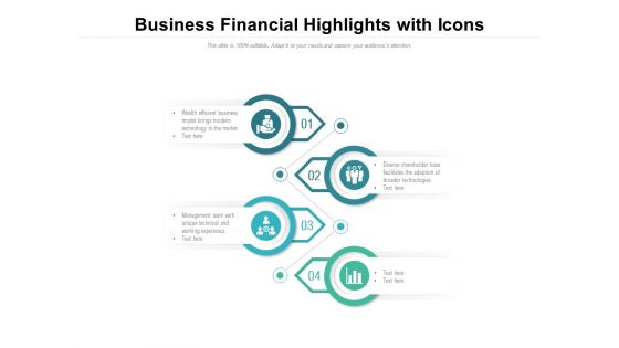 Business Financial Highlights With Icons Ppt PowerPoint Presentation Icon Ideas PDF